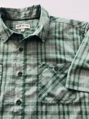 Orvis Classic Collection Green Plaid Short Sleeve Shirt Button Up Mens Size XL